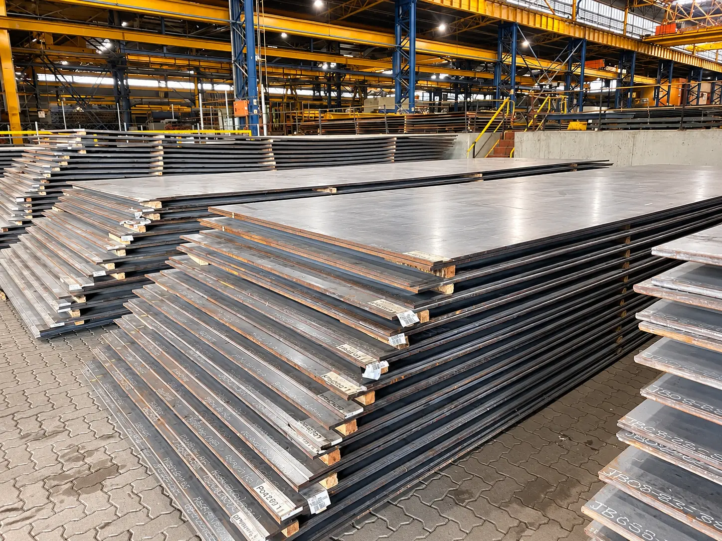 Stack of NM wear plates at Steel Plate Solutions